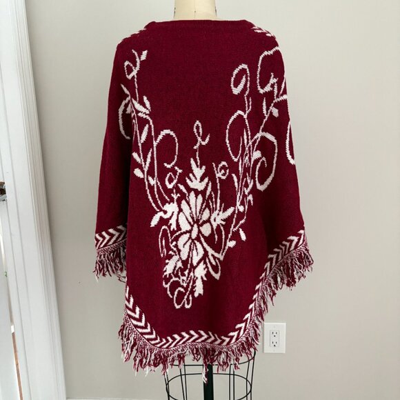 Jon & Anna Women’s Sweater Poncho Jon & Anna Red and White with Fringe O/S NWT - Picture 3 of 9
